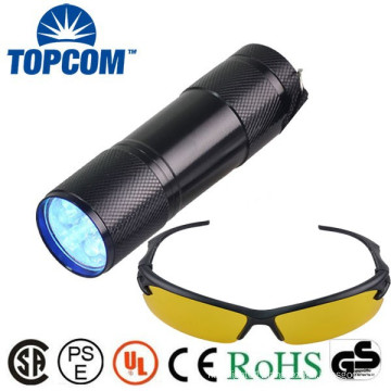 380~385nm 9 LED UV Flashlight LED Aluminum Mini Ultra Violet LED Flashlight 3xAAA